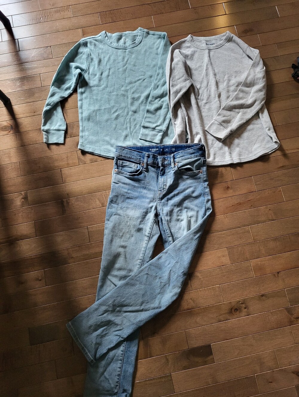 Old Navy Kids Matching Set - Mint Top, Heather Gray Top, Light Blue Jeans